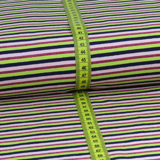 Jersey LUREX Streifen Dunkelblau/Lime/Hellrosa