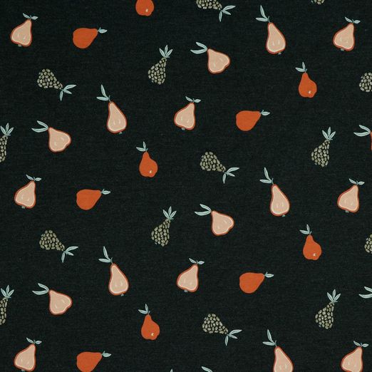 Jersey GLITZER Birnen auf Anthrazit Meliert Jersey GLITZER Birnen auf Anthrazit Meliert