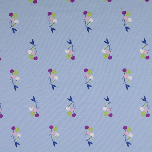 Jersey GLITZER Süße Kirschen auf Hellblau Jersey GLITZER Süße Kirschen auf Hellblau