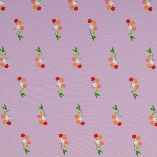 Jersey GLITZER Süße Kirschen auf Flieder Jersey GLITZER Süße Kirschen auf Flieder