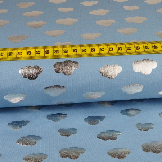 Jersey Foliendruck Wolken Silber auf Hellblau