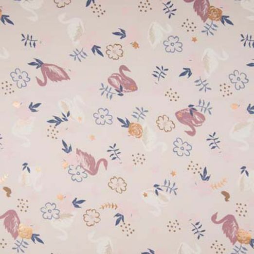 Jersey FOLIENDRUCK Schwäne & Blumen auf Hellrosa