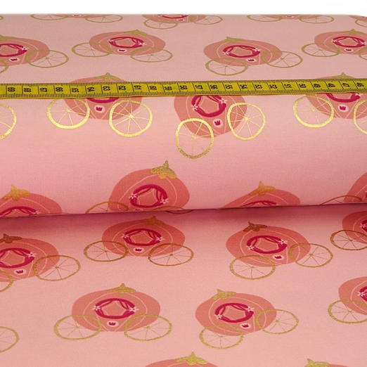 Jersey FOLIENDRUCK Gold Kutsche auf Rosa Jersey FOLIENDRUCK Gold Kutsche auf Rosa