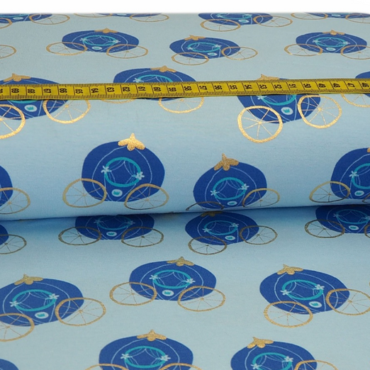 Jersey FOLIENDRUCK Gold Kutsche auf Hellblau Jersey FOLIENDRUCK Gold Kutsche auf Hellblau