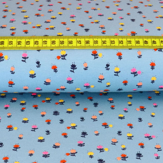 Jersey Neon Sweet Flowers auf Hellem Rauchblau