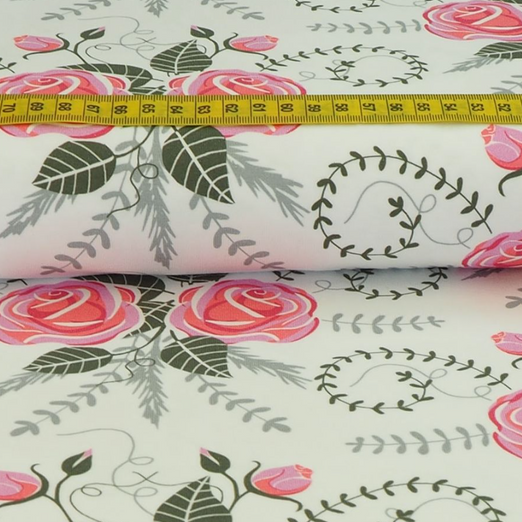 Jersey Eigenproduktion Lovely Roses Weiß