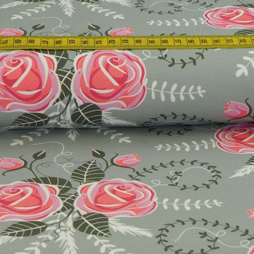 Jersey Eigenproduktion Lovely Roses Grau