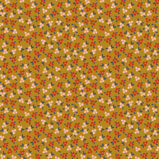 Jersey Flowers Mascha auf Dunklem Senfgelb BIO Jersey Flowers Mascha auf Dunklem Senfgelb BIO