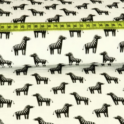 Musselin Double Gauze Zebras auf Creme
