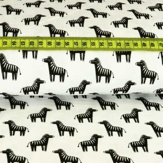 Musselin Double Gauze Zebras auf Weiß