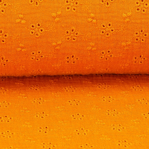 Musselin Lochstickerei Blümchen Orange Musselin Lochstickerei Blümchen Orange