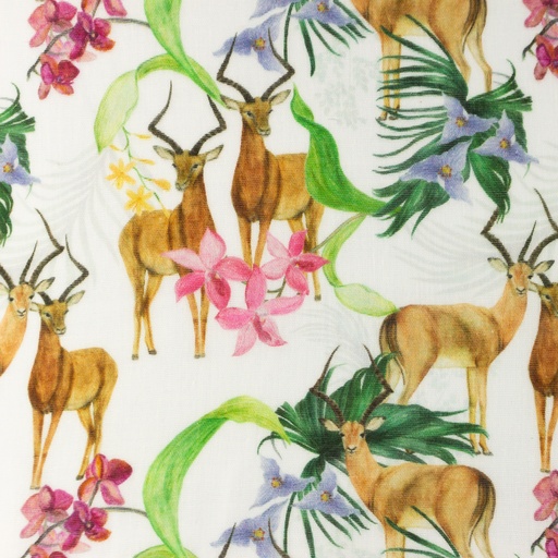 Musselin Gazellen und Blüten auf Creme Digital BIO Musselin Gazellen und Blüten auf Creme Digital BIO