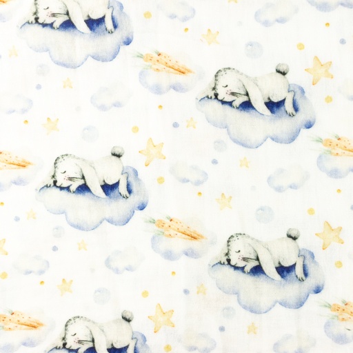 Musselin Häschen im Traumland auf Creme Digital Musselin Häschen im Traumland auf Creme Digital