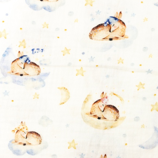 Musselin Rehkitz im Traumland auf Creme Digital Musselin Rehkitz im Traumland auf Creme Digital