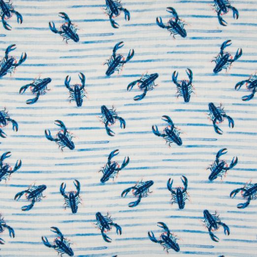 Musselin Blaue Krabben auf Streifen Digital