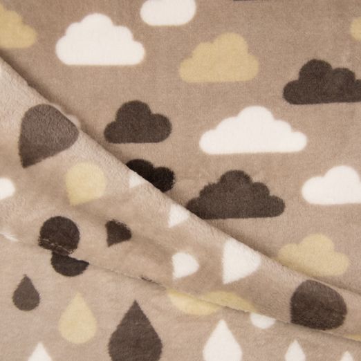 Kuschelfleece Double Face Wolken & Regentropfen Beige