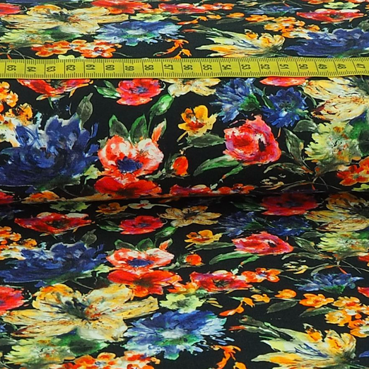 Jersey Elegance Flowers auf Schwarz Jersey Elegance Flowers auf Schwarz