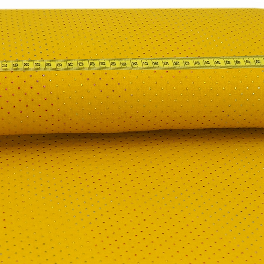 Musselin METALLIC Pünktchen auf Senfgelb Musselin METALLIC Pünktchen auf Senfgelb