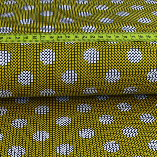 Jersey Strickoptik Dots auf Senfgelb Jersey Strickoptik Dots auf Senfgelb