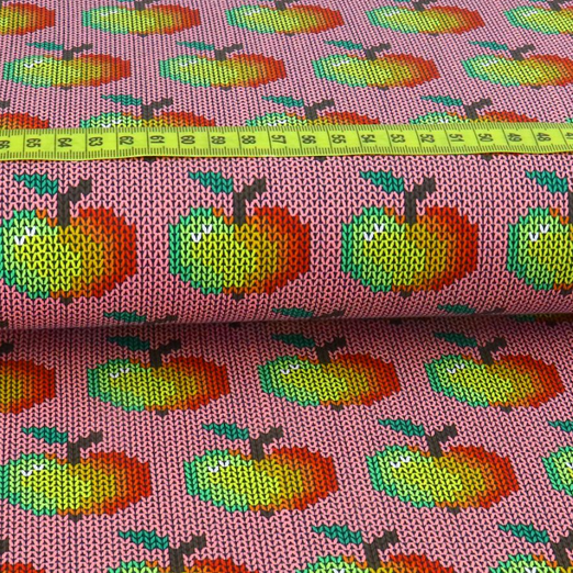 Jersey Strickoptik Äpfel auf Rosa Jersey Strickoptik Äpfel auf Rosa