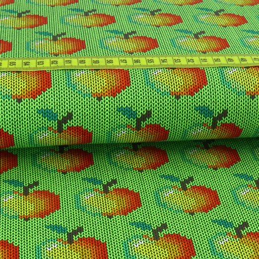Jersey Strickoptik Äpfel auf Lime Jersey Strickoptik Äpfel auf Lime