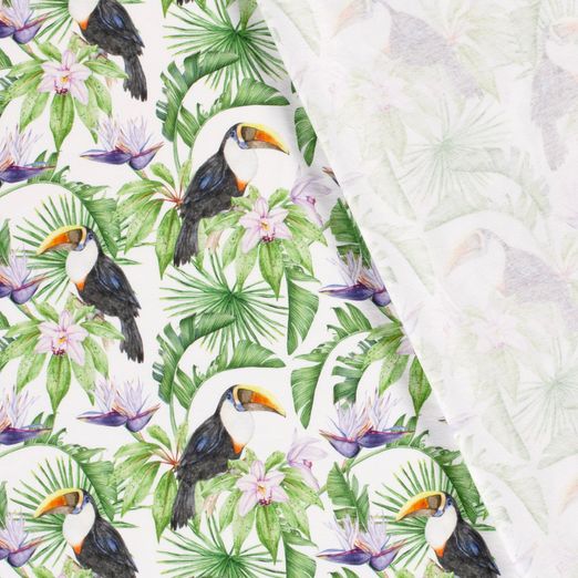 Jersey Tukane und Palmenblätter auf Weiß Digital