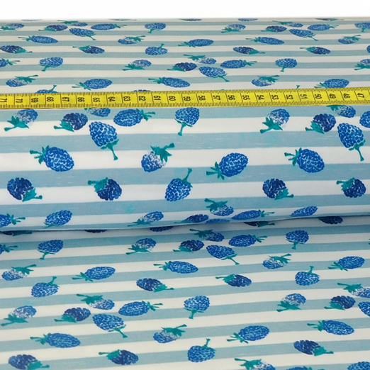 Jersey Himbeeren auf Streifen Hellblau Jersey Himbeeren auf Streifen Hellblau