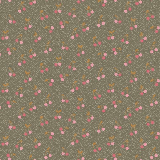 Jersey Kirschen & Pünktchen auf Olivgrün BIO