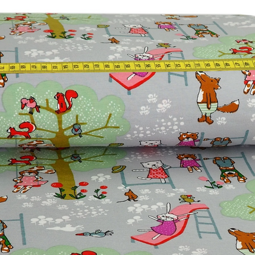 Jersey Tiere auf dem Spielplatz Hellgrau Überbreite Jersey Tiere auf dem Spielplatz Hellgrau Überbreite