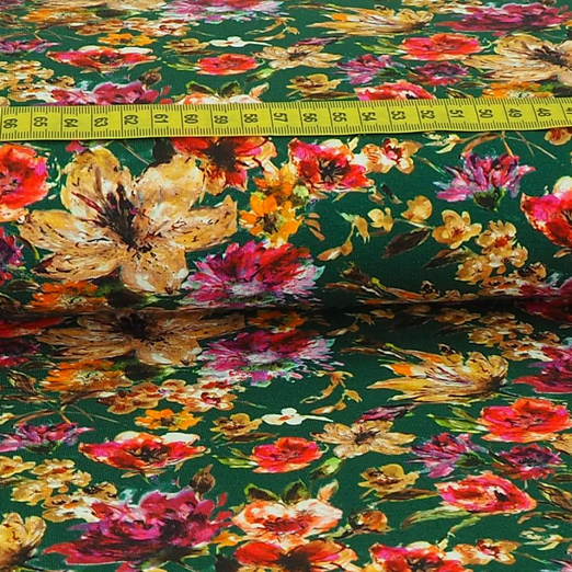 Jersey Elegance Flowers auf Dunkelgrün Jersey Elegance Flowers auf Dunkelgrün