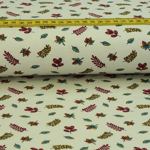 Jersey Blätter & Zweige auf Hellbeige Jersey Blätter & Zweige auf Hellbeige