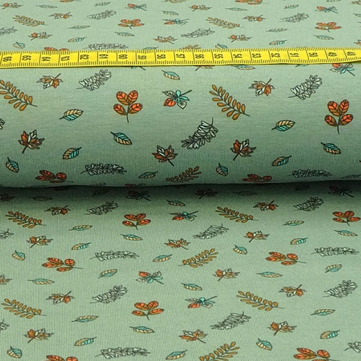 Jersey Blätter & Zweige auf Dunkelmint Jersey Blätter & Zweige auf Dunkelmint