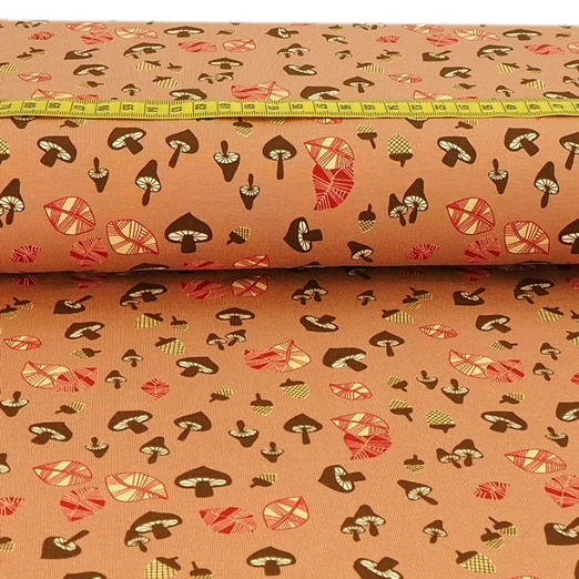 Jersey Mushrooms & Leaves auf Terracotta Jersey Mushrooms & Leaves auf Terracotta