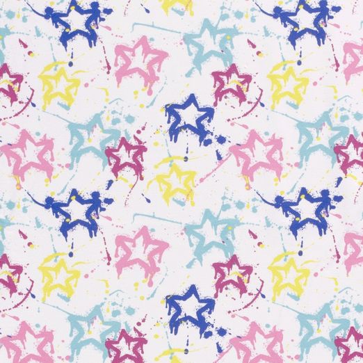 Sommersweat Bunte Sterne auf Weiß