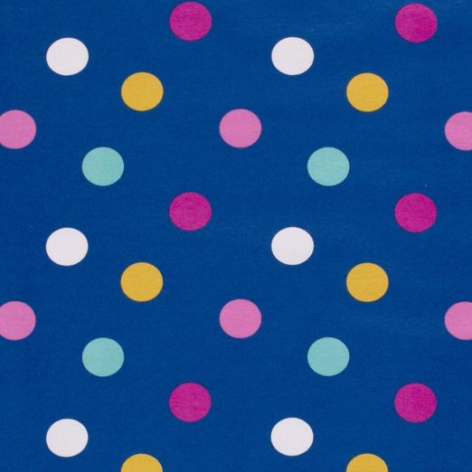 Sommersweat Bunte Dots auf Royalblau Sommersweat Bunte Dots auf Royalblau