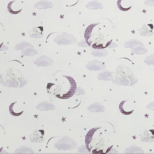 Waffel Jersey Schlafender Elefant Lila auf Creme
