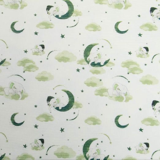 Waffel Jersey Schlafender Elefant Grün auf Creme