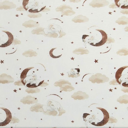 Waffel Jersey Schlafender Elefant Braun auf Creme