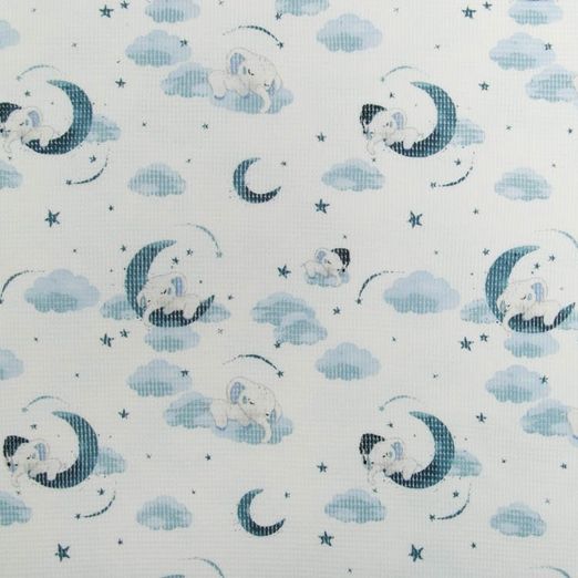 Waffel Jersey Schlafender Elefant Blau auf Creme