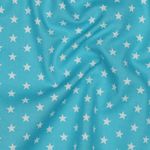 Katoen Popeline - Sterren Turquoise Wit