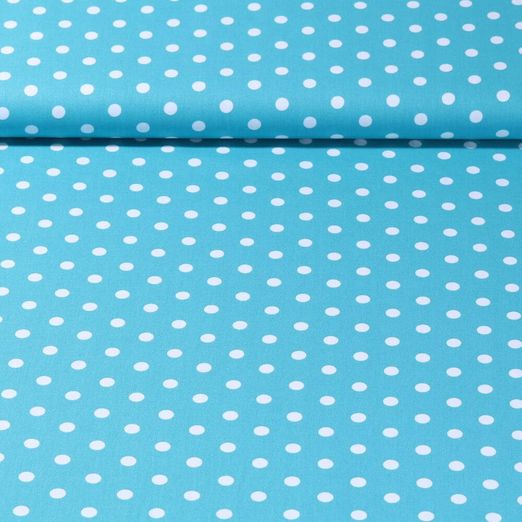 Popeline de coton Benno - Pois XL Turquoise Blanc