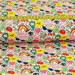 Baumwolle Girl Power mit Dunkelgrau auf Cremeweiß