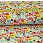 Baumwolle Girl Power mit Pink auf Cremeweiß