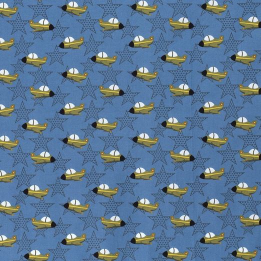 Baumwolle Stars & Jets auf Rauchblau