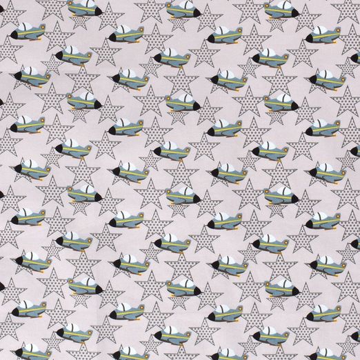 Baumwolle Stars & Jets auf Grau