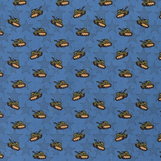 Baumwolle Panzer & Sterne auf Rauchblau