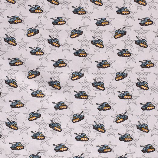 Baumwolle Panzer & Sterne auf Hellgrau