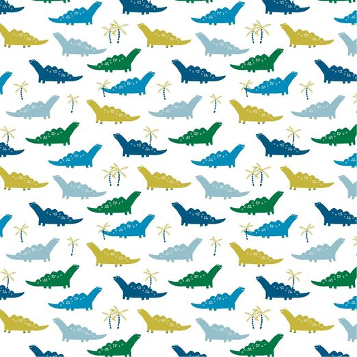 Baumwolle Bunte Dinos auf Cremeweiß Baumwolle Bunte Dinos auf Cremeweiß