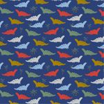 Baumwolle Bunte Dinos auf Royalblau
