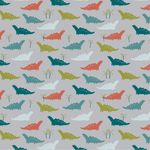 Baumwolle Bunte Dinos auf Hellgrau Baumwolle Bunte Dinos auf Hellgrau